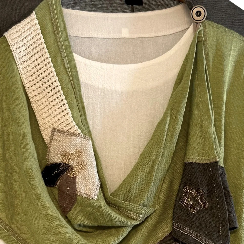Madeleinene Gaucher Green Euro Linen Made in Quebec Wrap Poncho Art Wear EUC